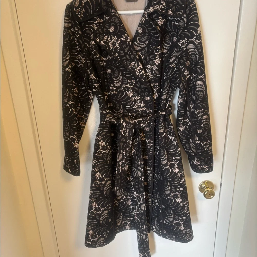 Trina Turk Black Lace Trench Coat - Picture 2 of 7
